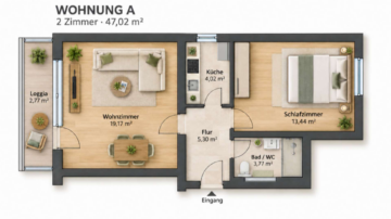 Sonnige und ruhige 2-Zimmer-Wohnung in Illertissen-Au, 89257 Au, Etagenwohnung